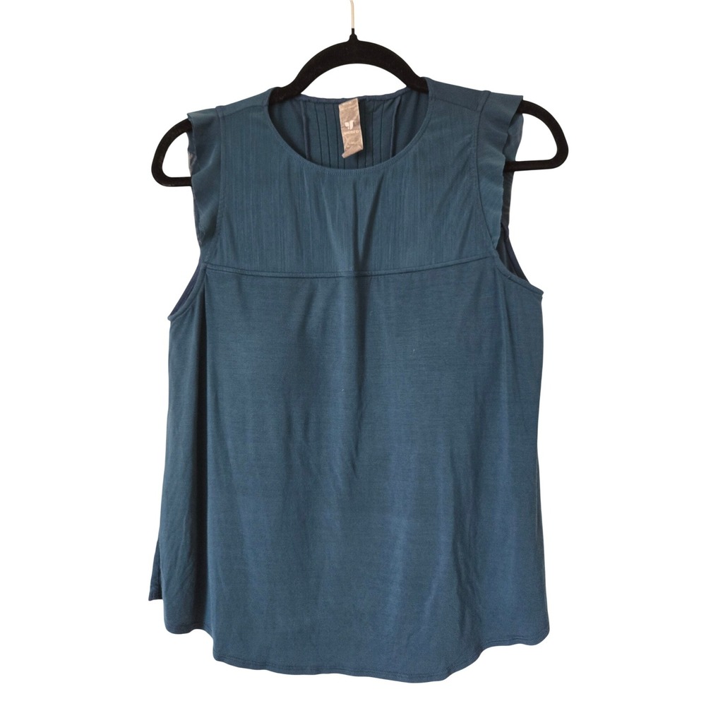 Shebird 4 Fly Free Tank‎ Top Teal Blue Built-in Bra Mesh Ruffle Trim Womens M